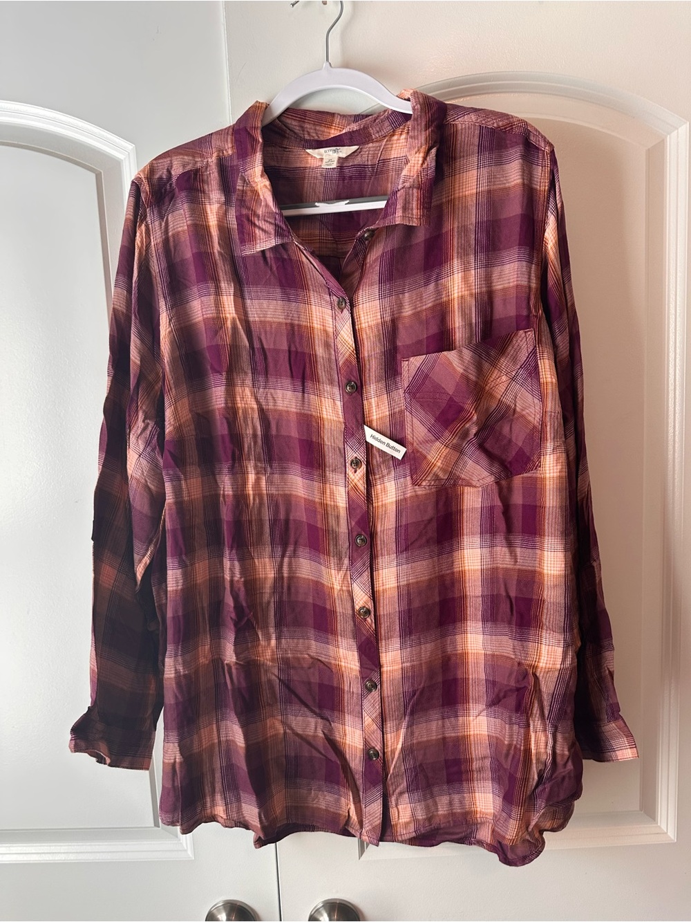 Terra & Sky Plaid Button-Front Shirt in Plum and Peach